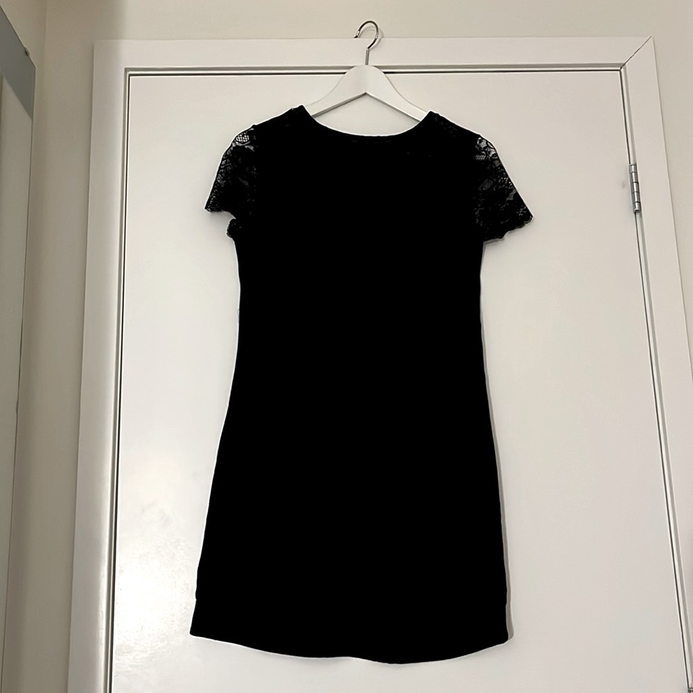 Black Mini-Dress with Lace Detail - Size Small